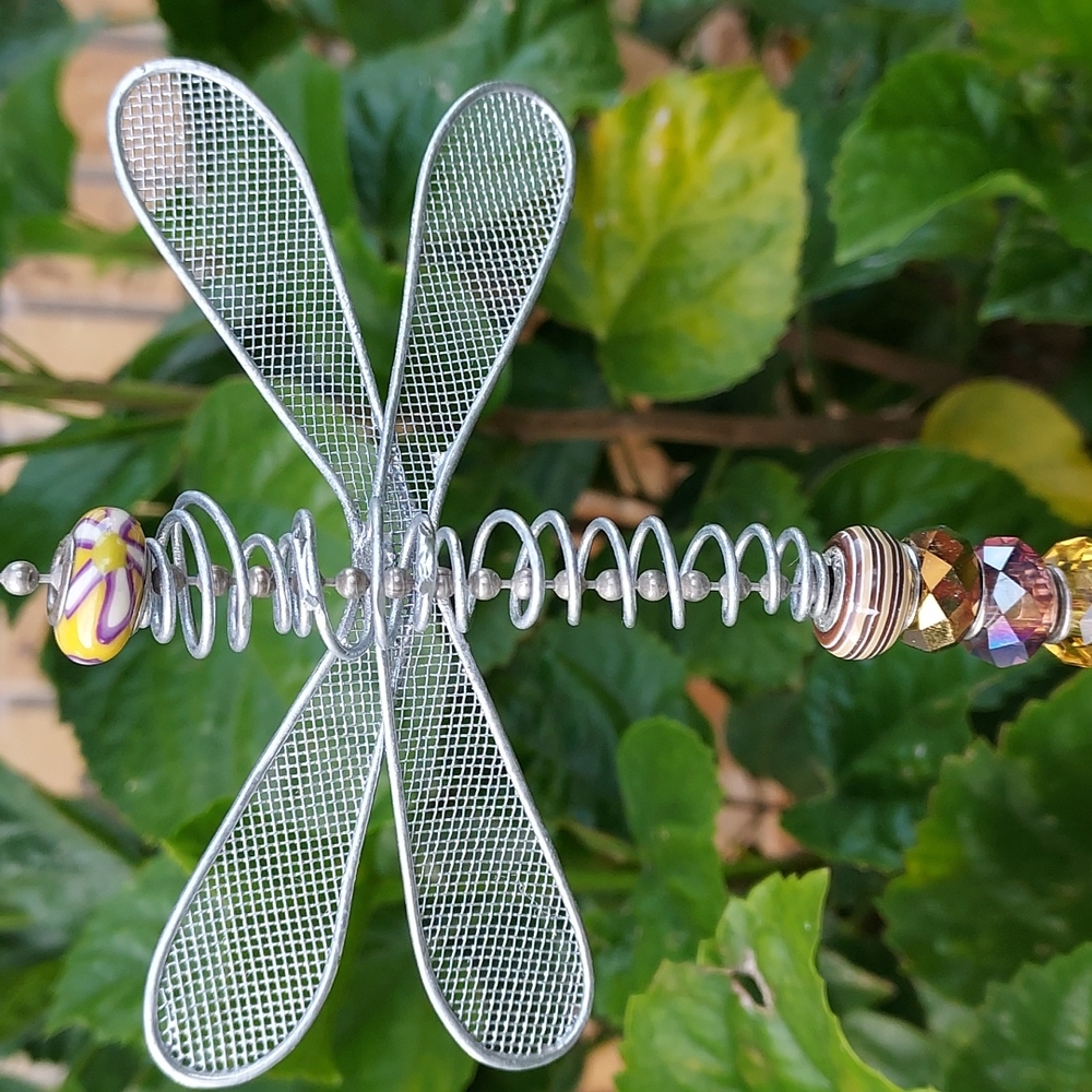🆕️ Handcrafted Dragonfly Suncatcher with Amber Glass Beads